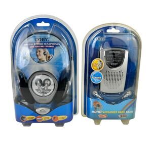 VTG COBY CV-H89 Super Bass Digital Stereo Headphones and Coby Radio Both are NIP
